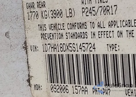 2005 Dodge Ram 1500 Slt/Laramie из США, поврежденный, VIN 1D7HA18DX5S145724